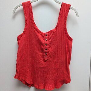 Free People Bryson Cotton Rib Henley Tank in Firey Red womens size small